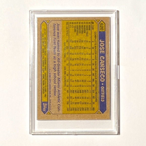 Rare 1987 Topps Jose Canseco MLB Baseball Rookie Card #620 RC​​ - Picture 2 of 2